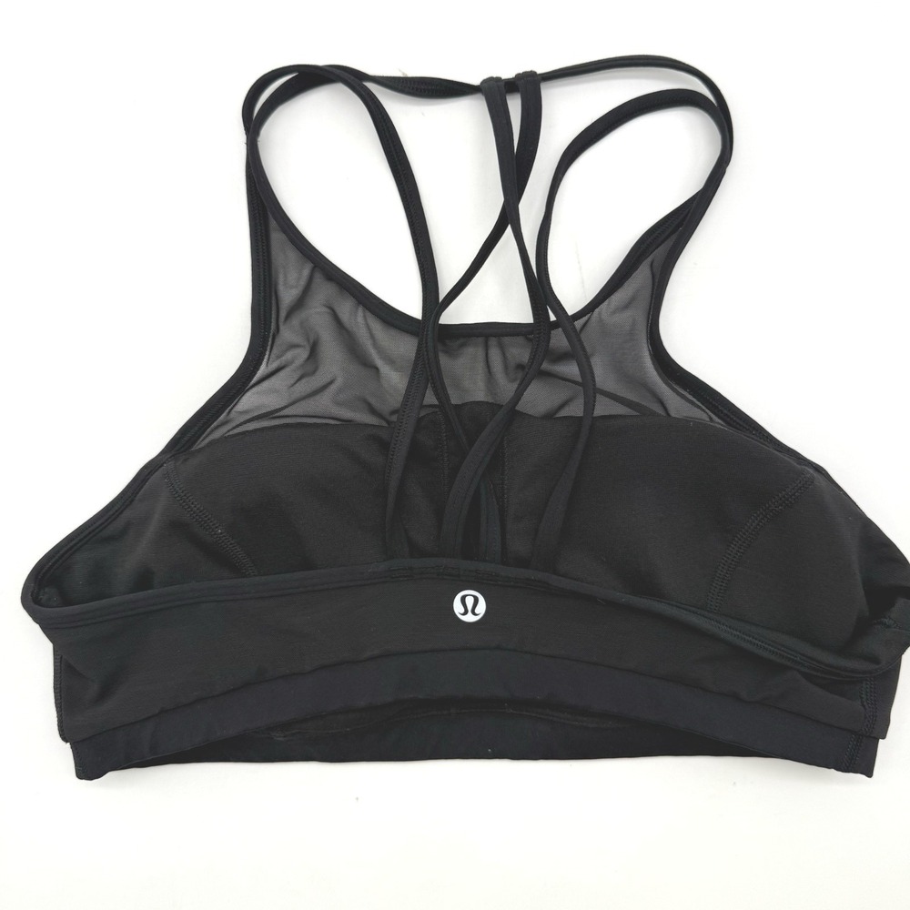 Lululemon Sports Bra Women 8 Black Wild & Free High Neck Mesh Strappy Activewear